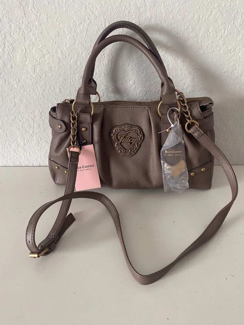 Juicy Couture In Her Juicy Era Satchel Bag Iced Coffee Crossbody W/Charm NEW